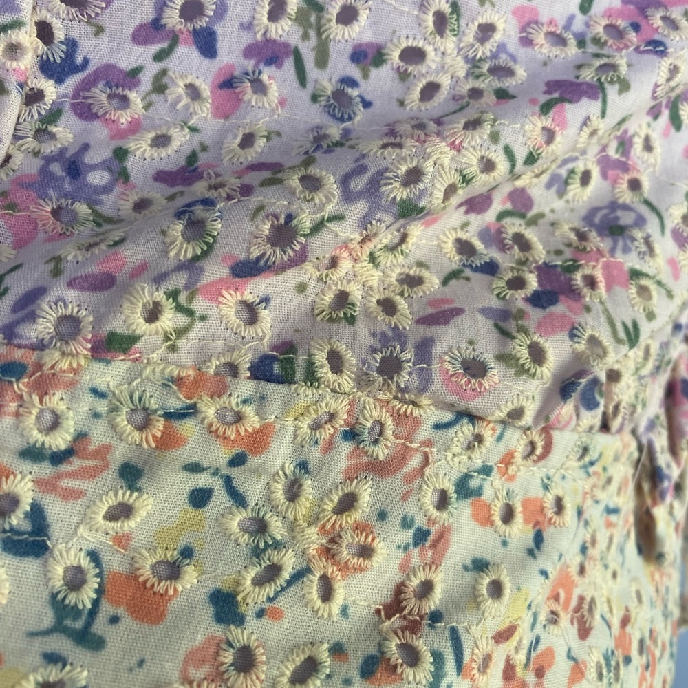 Altar’d State Lavender Ditsy Floral Eyelet Ruffle V Neckline Crop Top SKU0156 - Picture 7 of 7